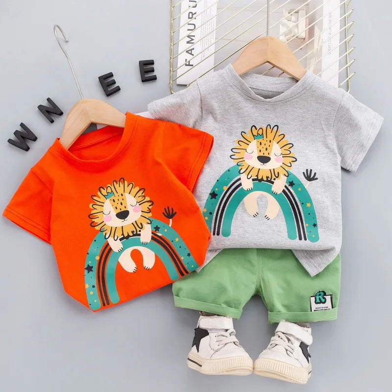RoarPlay™ – Leeuwenprint T-shirt Set – Zomerse Jongensoutfit