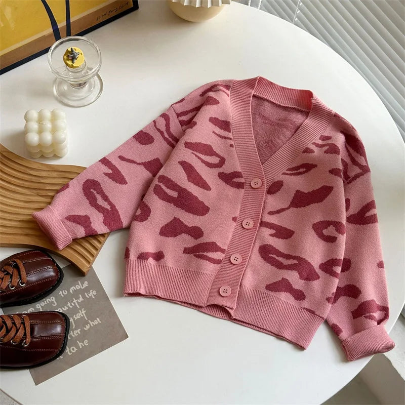 WildChic™ – Gebreide Set met Luipaardprint – Warme Meisjesoutfit