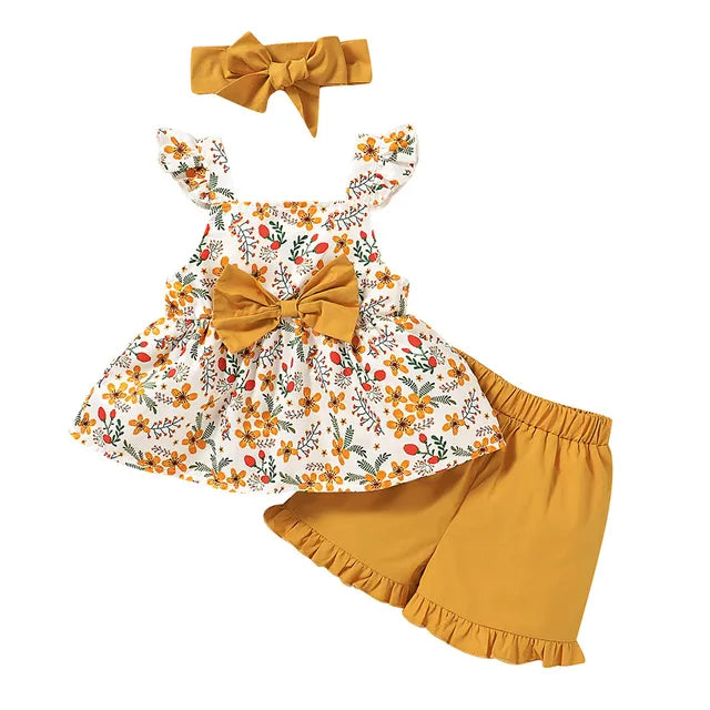 SunBlossom™ – Zomerset met Strik & Haarband – Meisjes 3-Delige Outfit