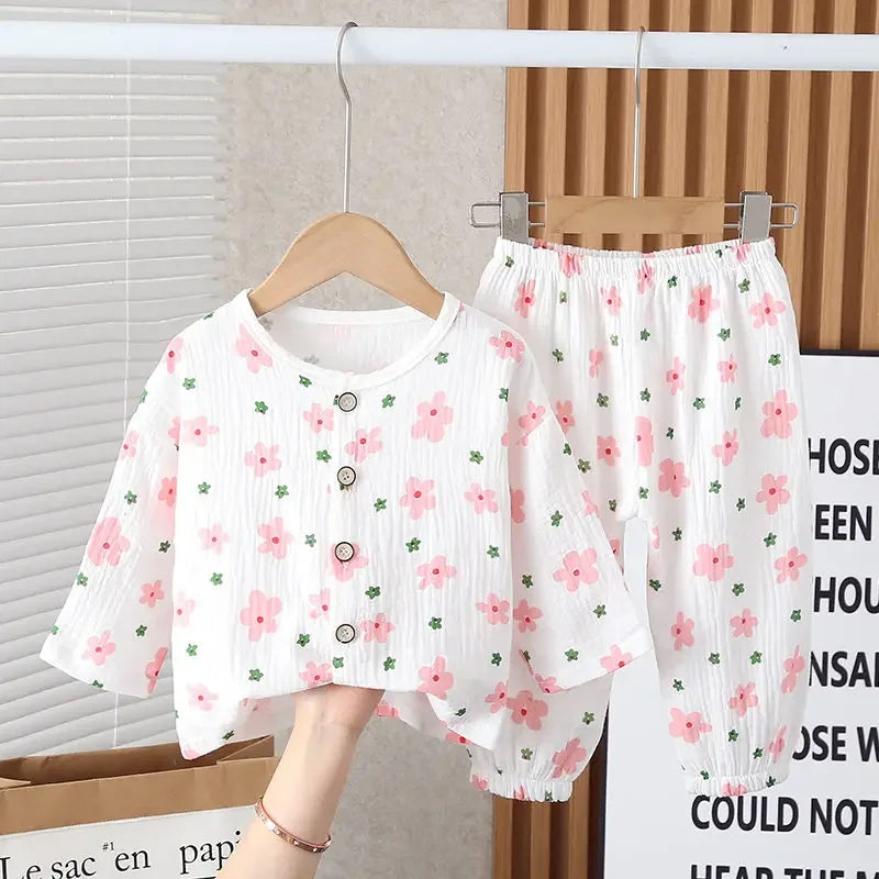 SkyJoy™ – Linnen Pyjamaset met Regenboogprint – Kinder Nachtkleding