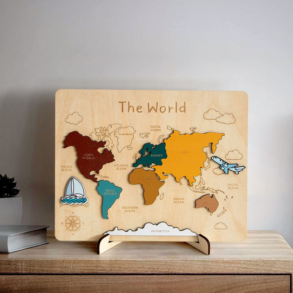WorldWise™ – Montessori Houten Wereldkaart – Educatief Puzzelspel