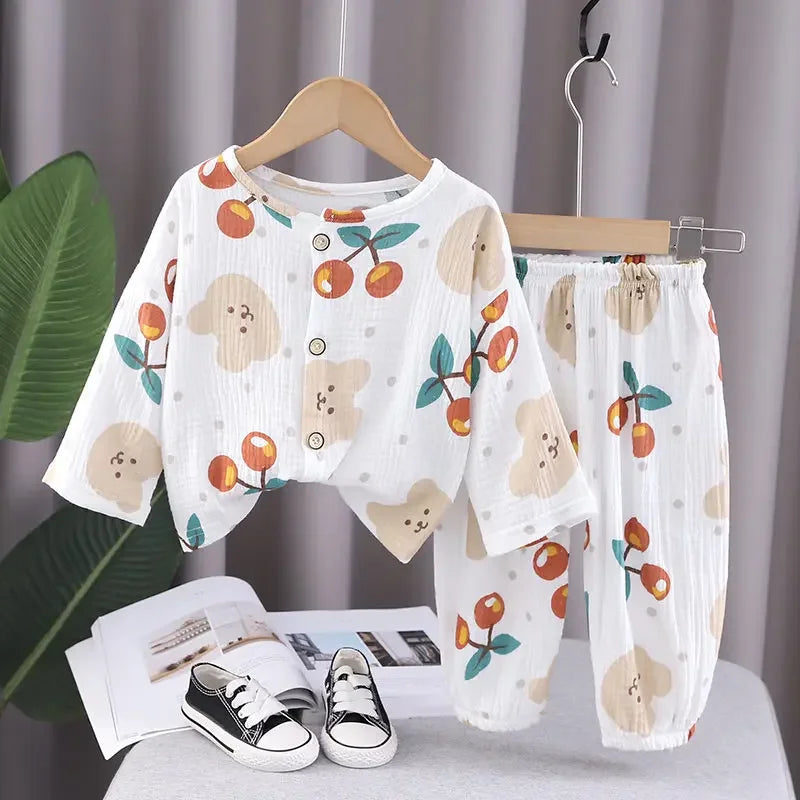 SkyJoy™ – Linnen Pyjamaset met Regenboogprint – Kinder Nachtkleding