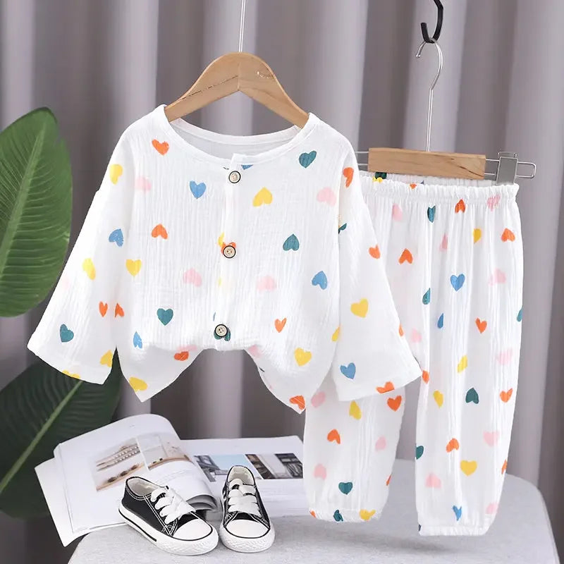SkyJoy™ – Linnen Pyjamaset met Regenboogprint – Kinder Nachtkleding