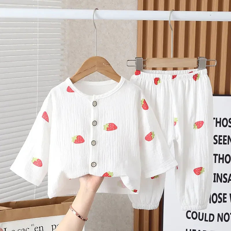 SkyJoy™ – Linnen Pyjamaset met Regenboogprint – Kinder Nachtkleding