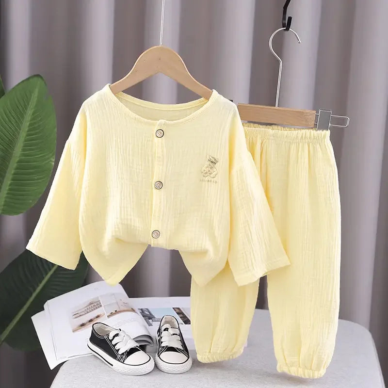 SkyJoy™ – Linnen Pyjamaset met Regenboogprint – Kinder Nachtkleding