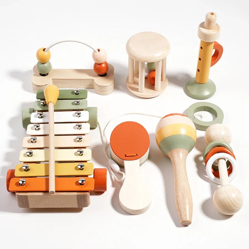 KlankNest™ – Houten Muziekinstrumenten Set voor Baby’s – Montessori Geluid & Ritme Ontdekking