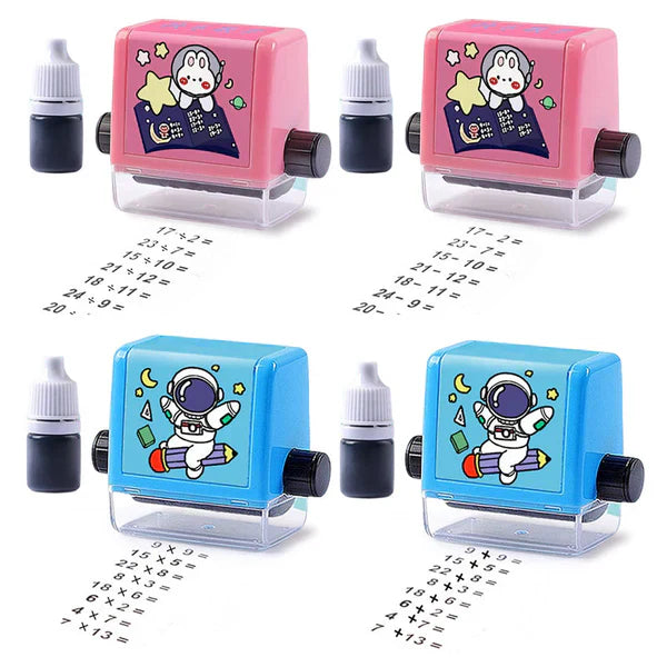 Rolling Stamp - Rekenoefeningen -  optellen, aftrekken, vermenigvuldigen, delen