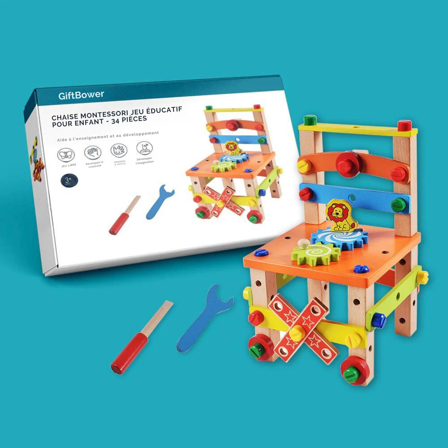 HandyChair™ – Montessori werkbank in stoelvorm – Hout bouwspeelgoed