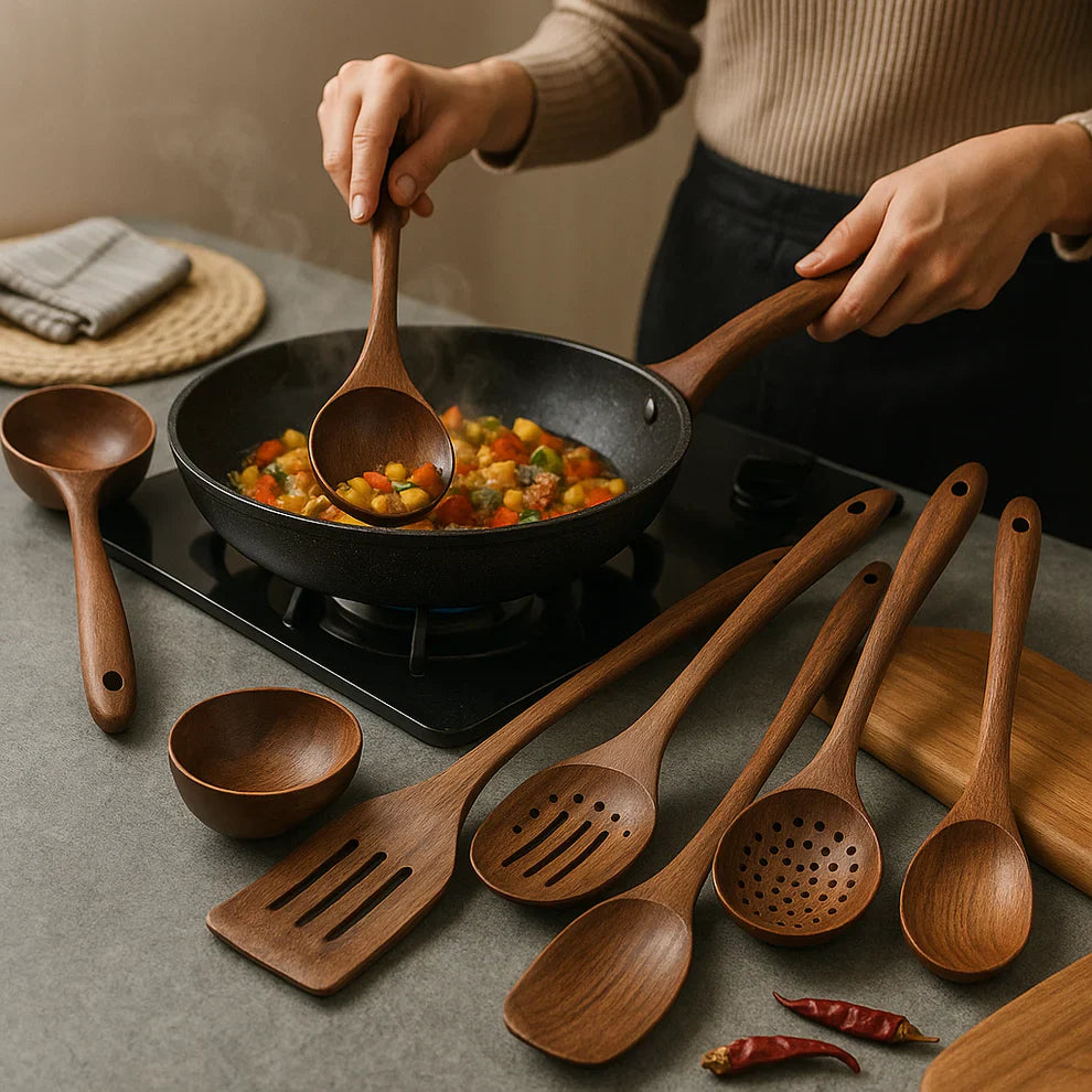 WoodVanta™ – Massief Acaciahouten Keukenset – Houten Keuken Gereedschap