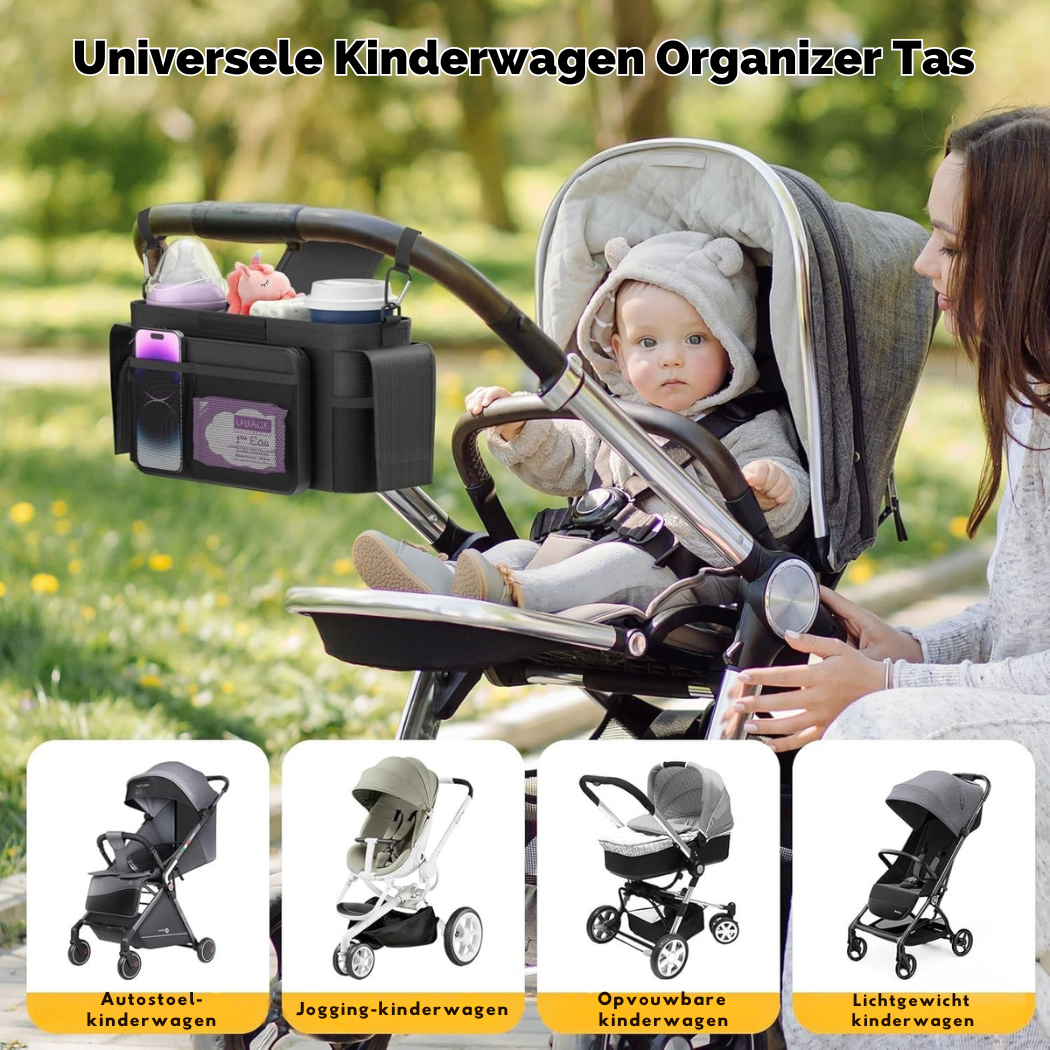 StrollEase™ – Handige Organizer met Thermovakken – Kinderwagen Opbergaccessoire