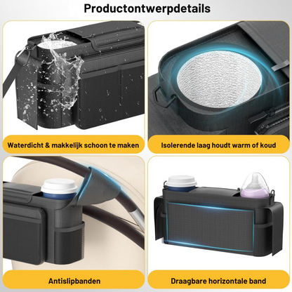 StrollEase™ – Handige Organizer met Thermovakken – Kinderwagen Opbergaccessoire