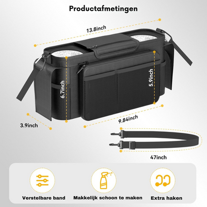 StrollEase™ – Handige Organizer met Thermovakken – Kinderwagen Opbergaccessoire