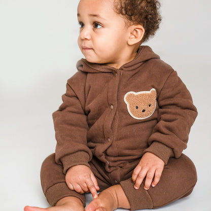 SnugBear™ – Gebreide Playsuit met Capuchon en Oortjes – Warme Baby Outfit