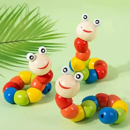 WiggleWorm™ – Draai, buig en ontdek spelenderwijs - Houten Rups Speeltje