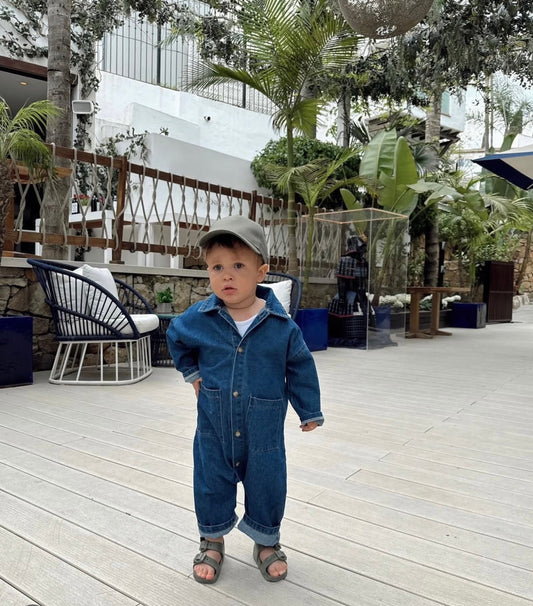 BlueBops™ – Zachte Spijkerboilersuit met Drukknoop – Baby & Peuter Overall