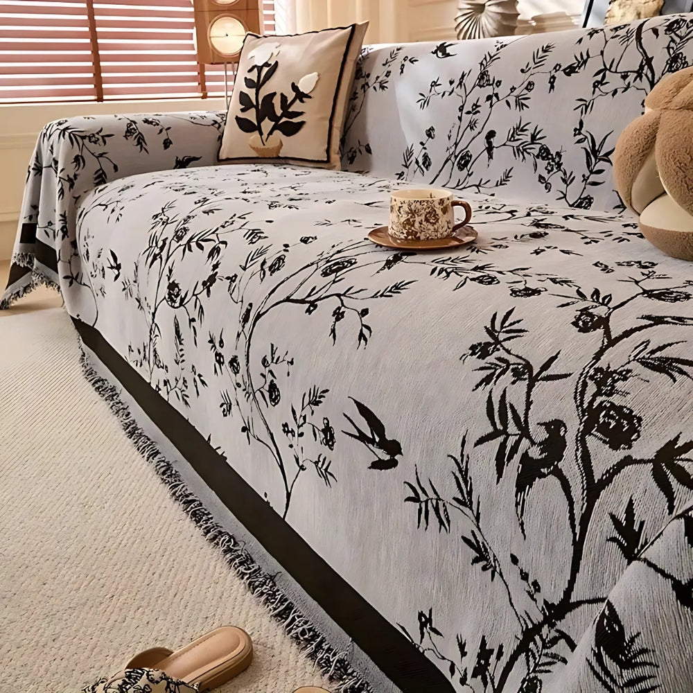 FloraChenille™ – Bloemen Jacquard Bankthrow met Kwastjes – Antislip-hoes, geschikt voor huisdieren