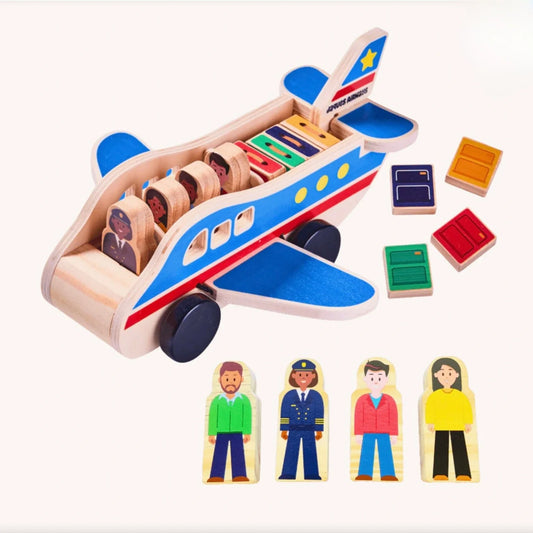 LuchtVriend™ – Houten Vliegtuig met Figuren – Fantasierijk Rollenspel voor Kinderen