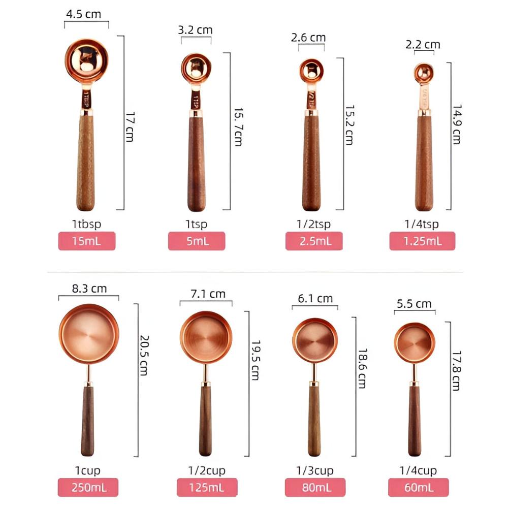 Coppera™ – Koperen Maatset met Houten Handvat – Maatlepels en Maatbekers