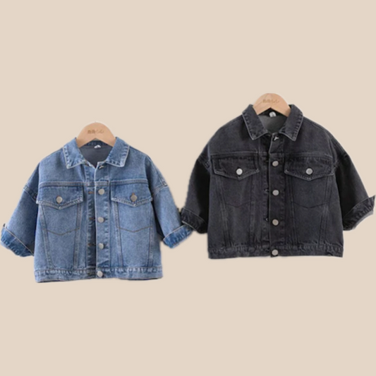 DenimDrift™ – Tijdloze Spijkerjas met Drukknoopsluiting – Unisex Kinderjas Denim