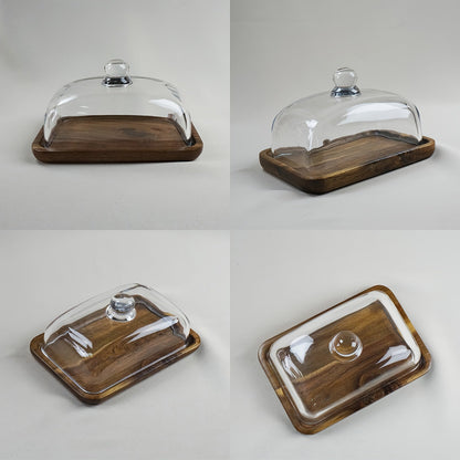 ButterNest™ – Glazen Butterdose met Houten Onderplaat – Elegante Tafelopslag