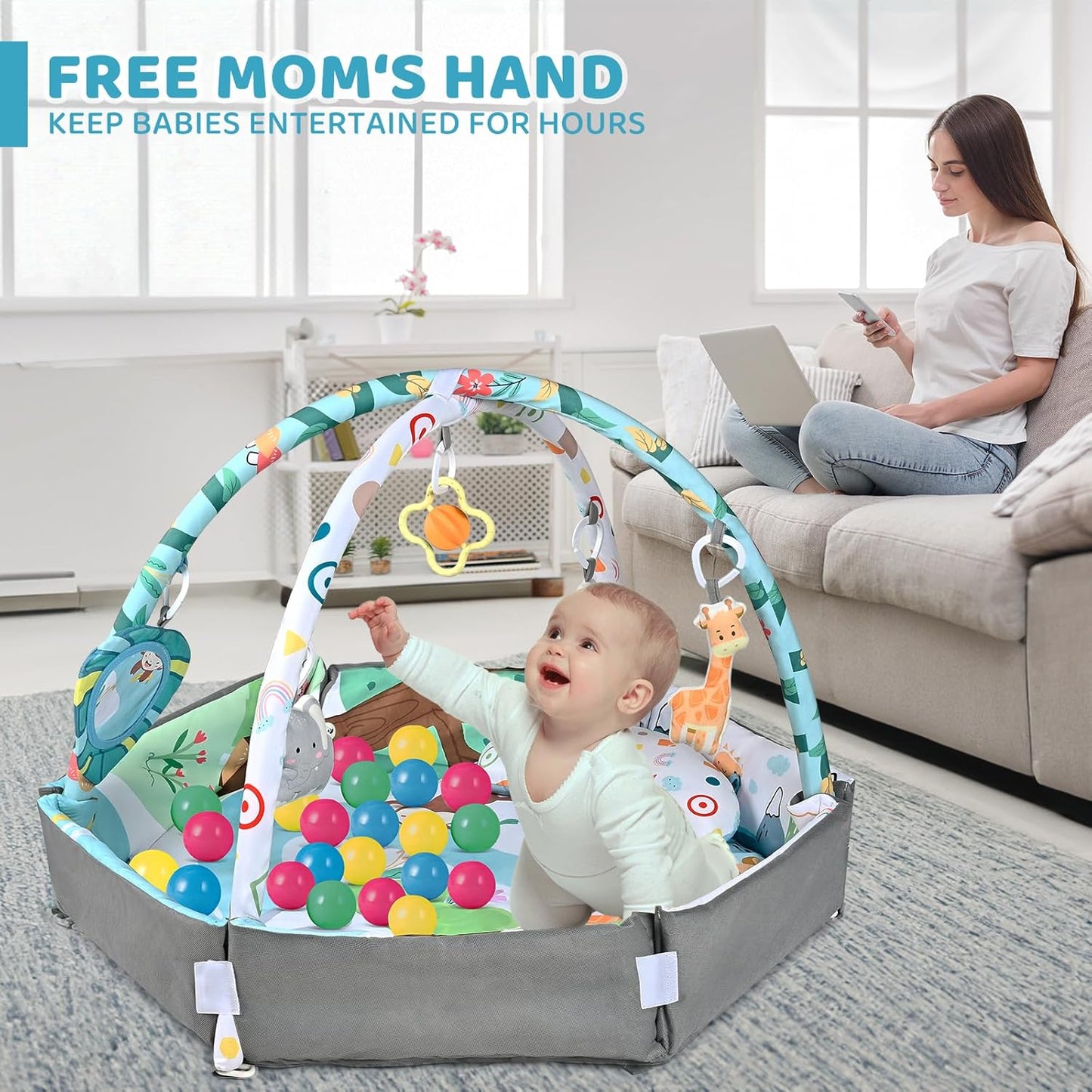 SensoryHaven™ – Baby speelkleed met 6 speeltjes – Buikligging en ballenpret