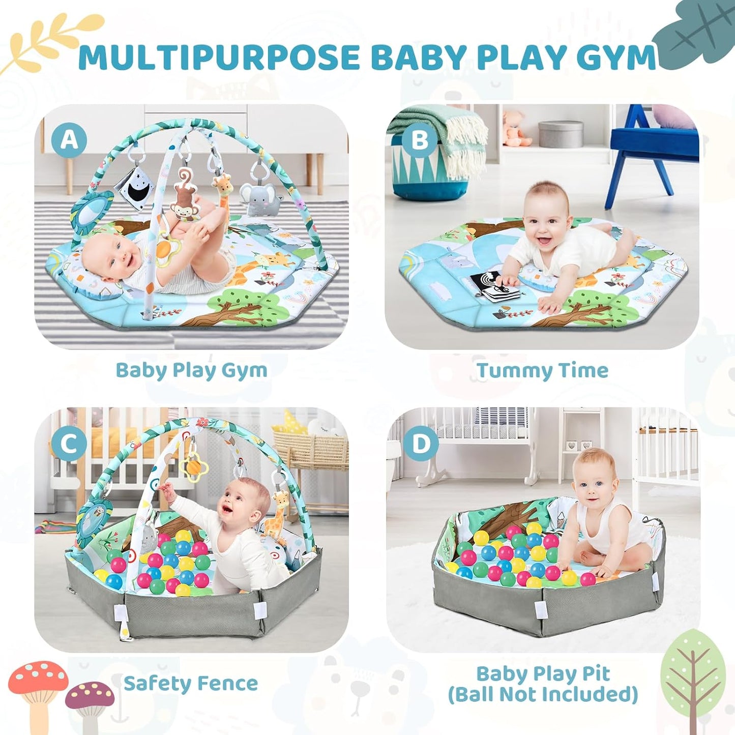 SensoryHaven™ – Baby speelkleed met 6 speeltjes – Buikligging en ballenpret
