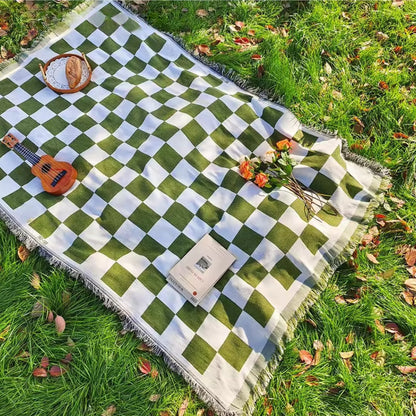 CozyCheck™ – Geruit Picknickkleed met Franjes – All Season Outdoor Deken