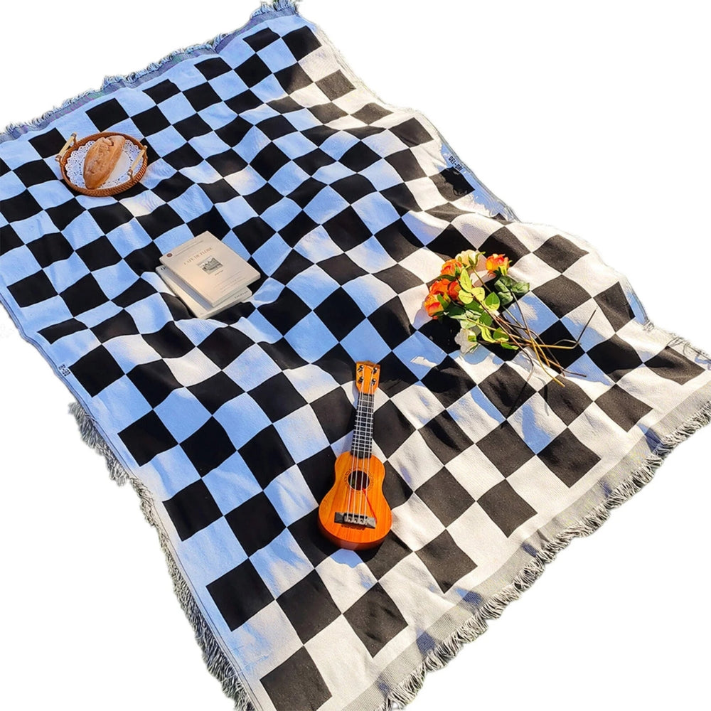 CozyCheck™ – Geruit Picknickkleed met Franjes – All Season Outdoor Deken