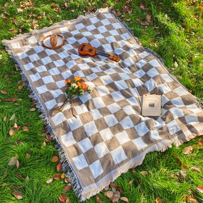 CozyCheck™ – Geruit Picknickkleed met Franjes – All Season Outdoor Deken