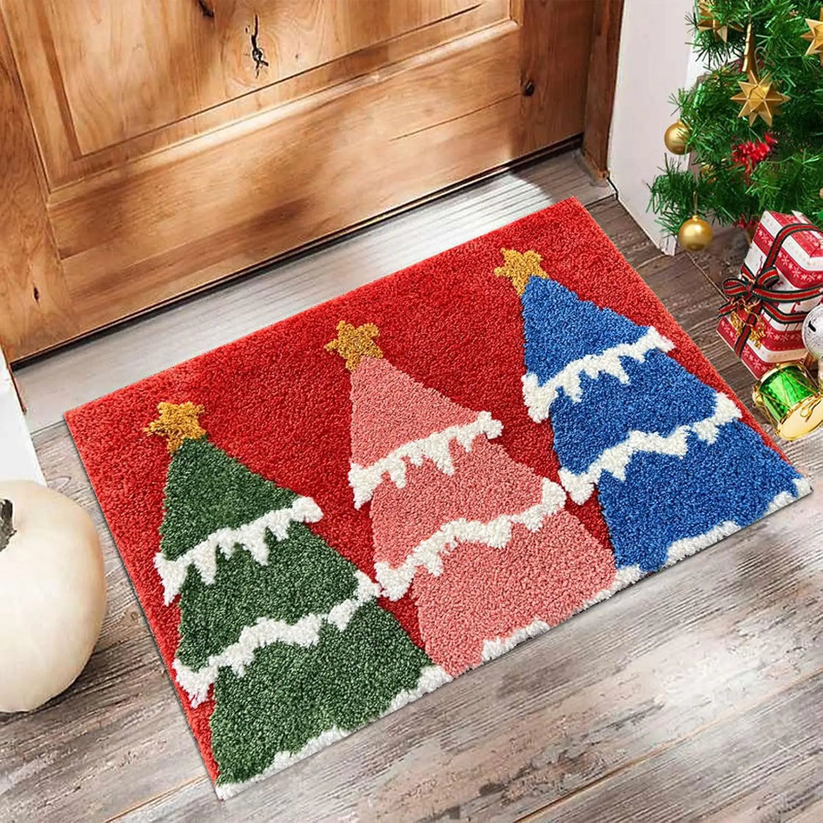 Antislip Deurmat Kerst - 40x60 cm, Polyester met Kerstman en Sneeuwpop, Voor Binnen en Buiten 0