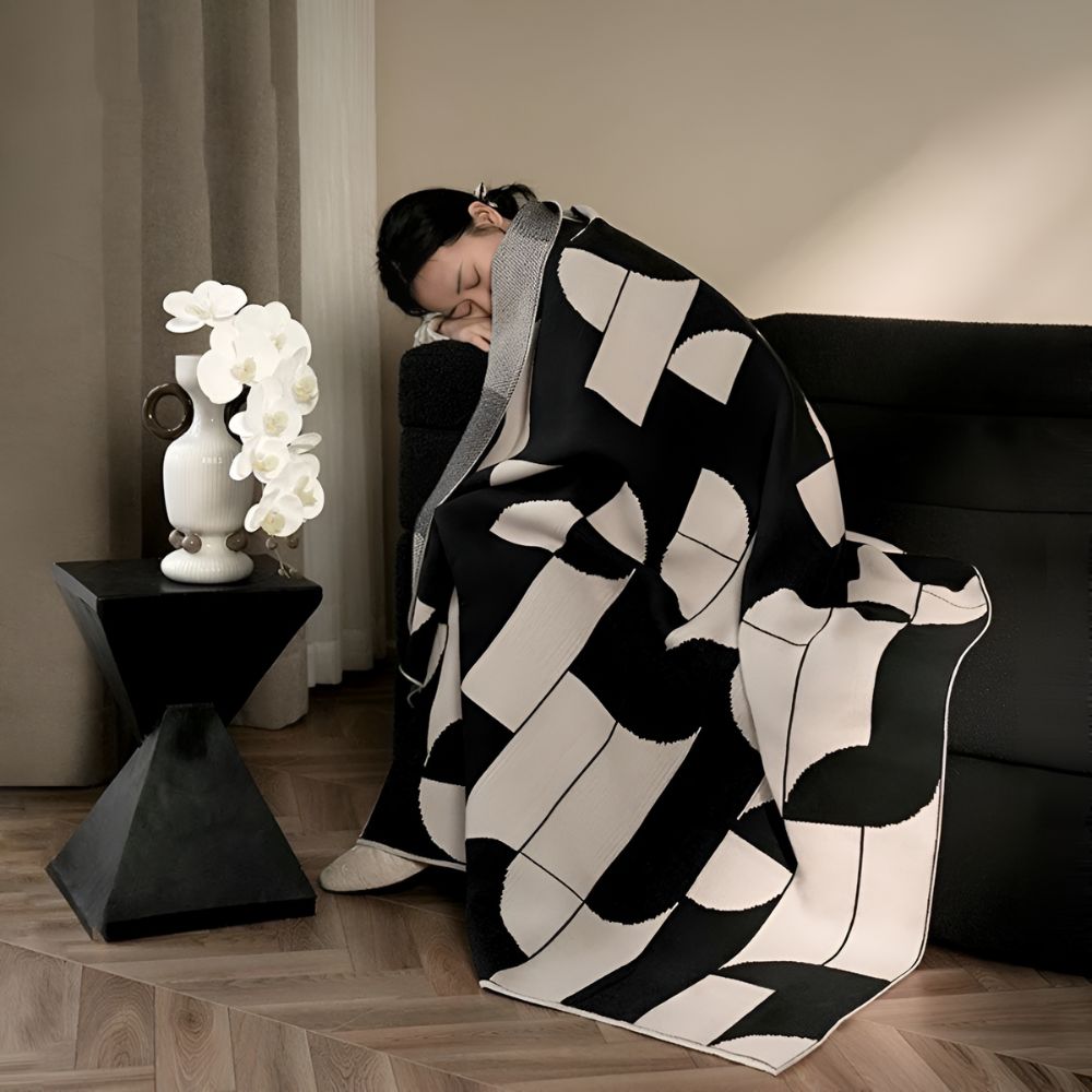 Ardenza Geometrische Deken - Zacht Microvezel, Retro Zwart-Wit 3