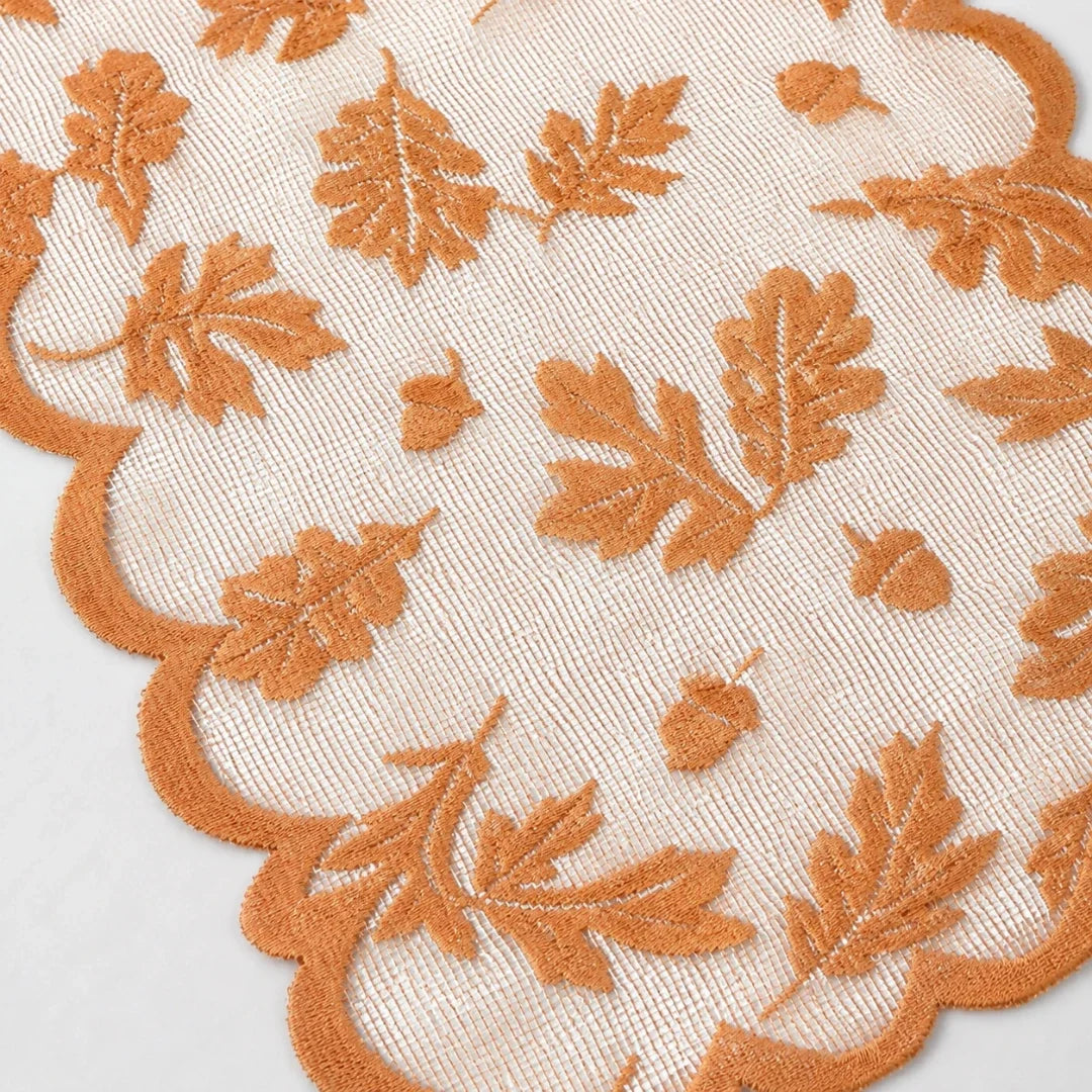 Autumna Tafelloper - Polyester, Roestbruin Herfstbladmotief 1