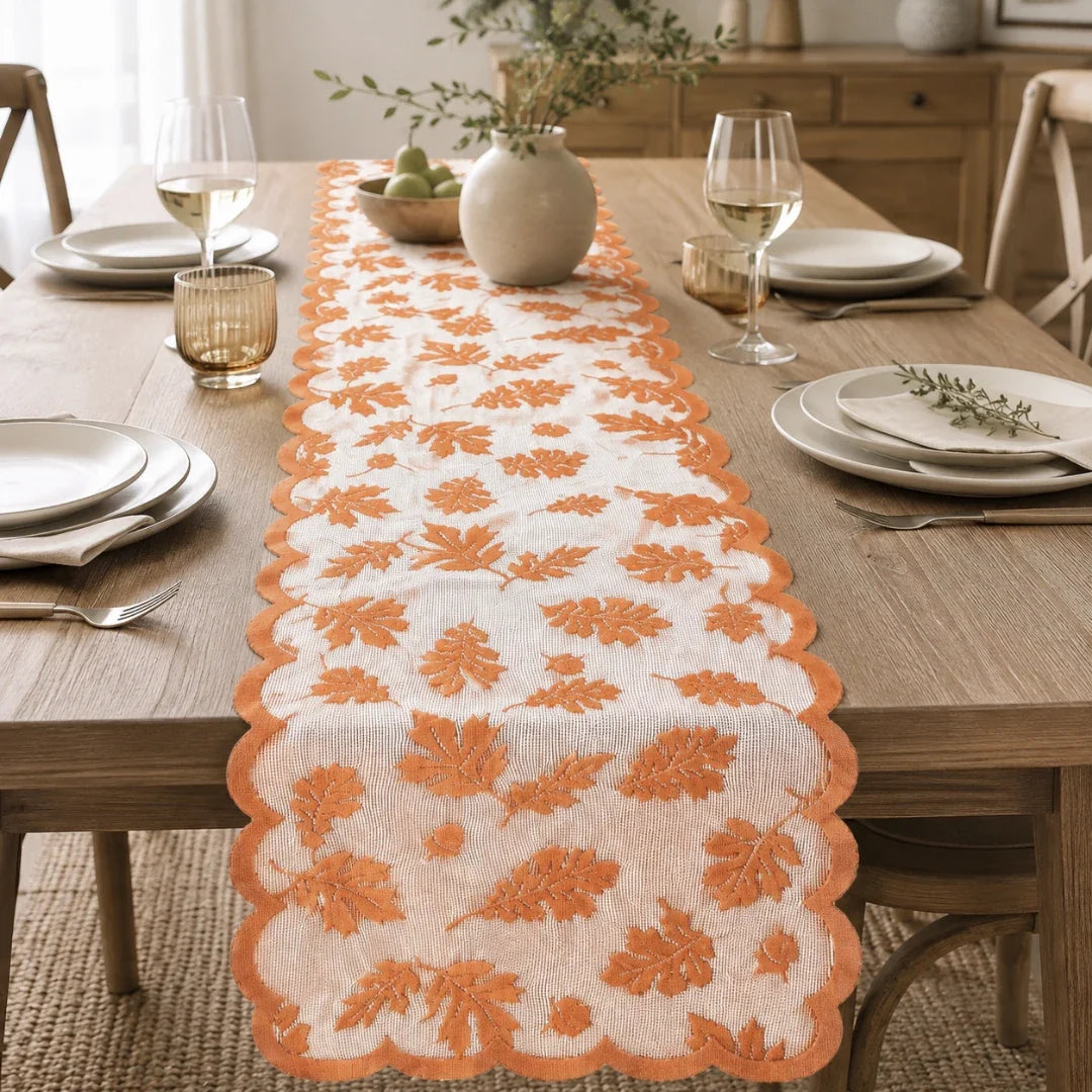 Autumna Tafelloper - Polyester, Roestbruin Herfstbladmotief 2