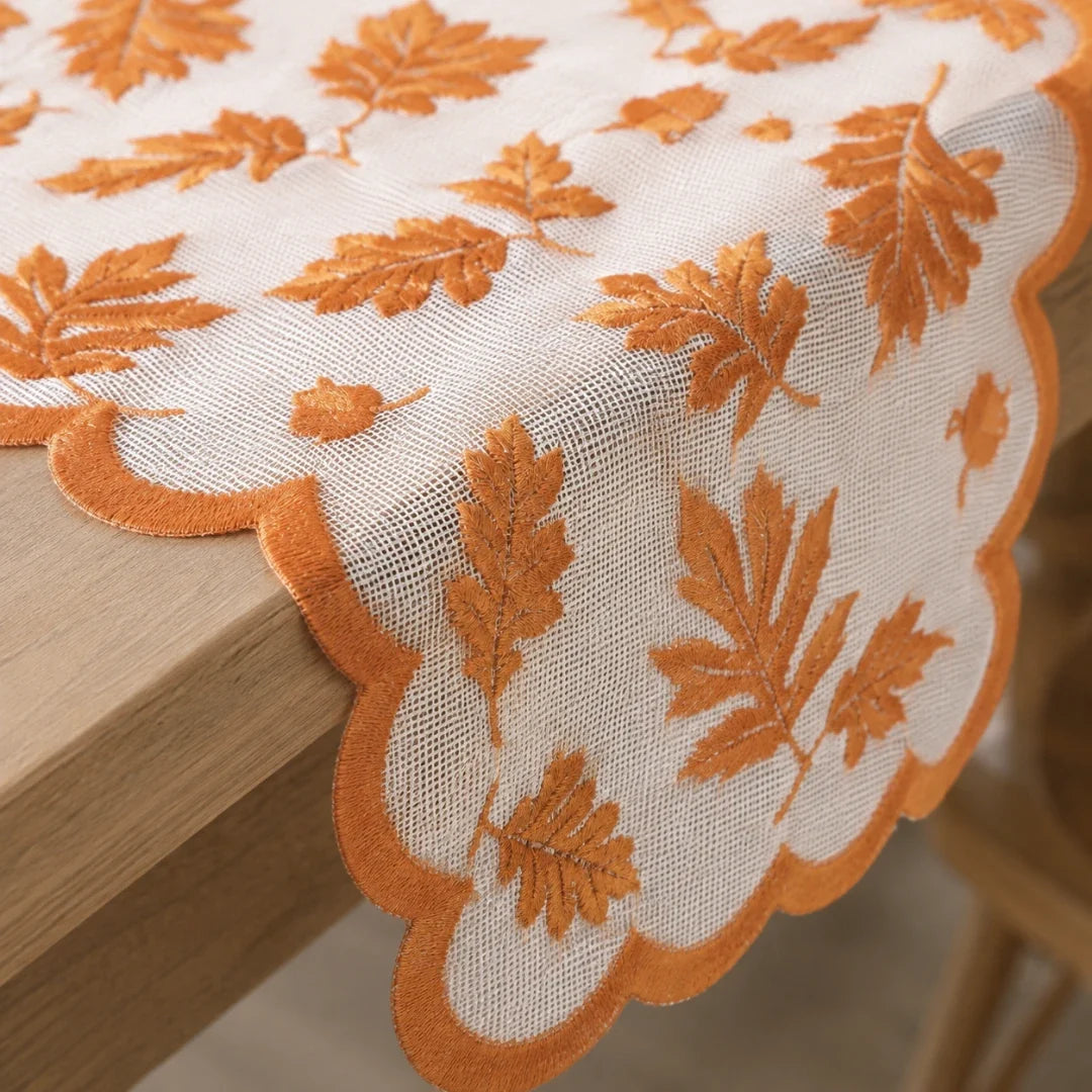 Autumna Tafelloper - Polyester, Roestbruin Herfstbladmotief 3