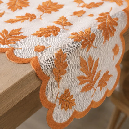 Autumna Tafelloper - Polyester, Roestbruin Herfstbladmotief 3