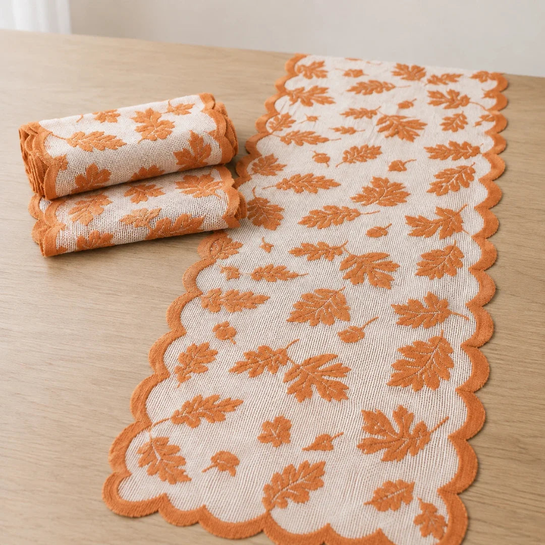 Autumna Tafelloper - Polyester, Roestbruin Herfstbladmotief 4
