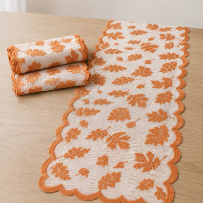 Autumna Tafelloper - Polyester, Roestbruin Herfstbladmotief 4