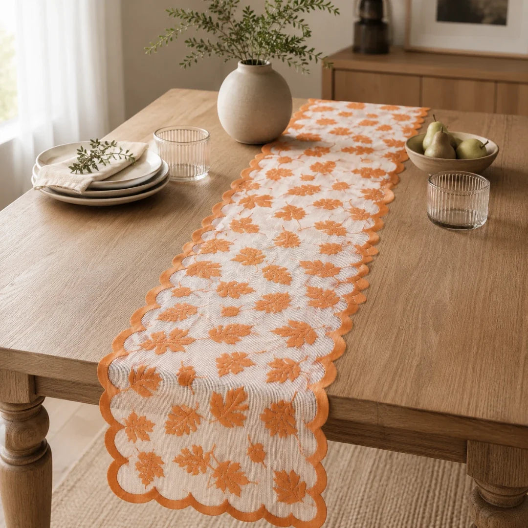 Autumna Tafelloper - Polyester, Roestbruin Herfstbladmotief 5