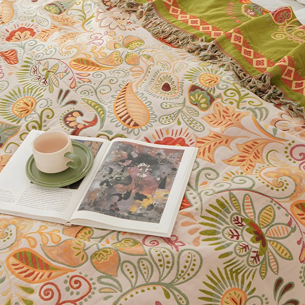 Aveline Deken - Katoen, Omkeerbaar Boho Floral 3