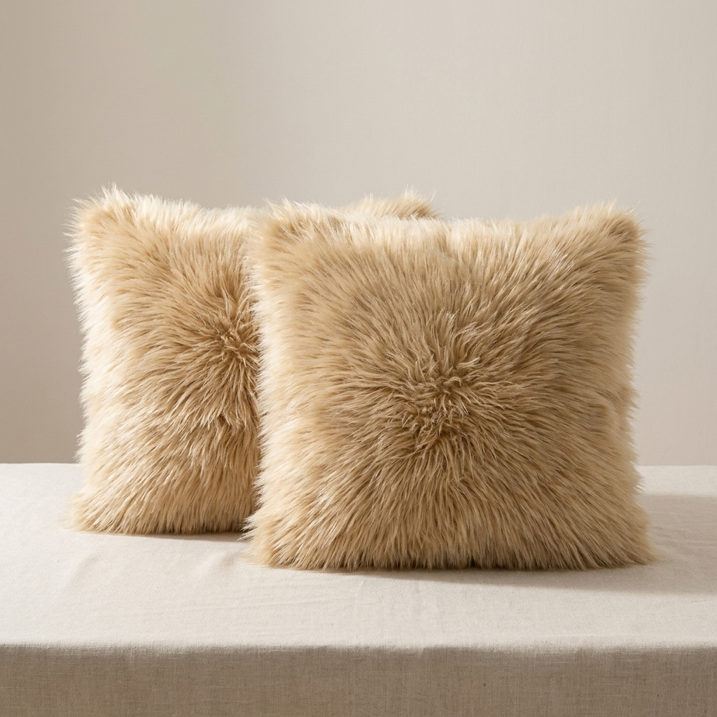Bela Kussenhoezen Set - Beige Imitatiebont 45x45 cm, Stijlvol voor op de Bank 0