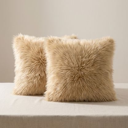 Bela Kussenhoezen Set - Beige Imitatiebont 45x45 cm, Stijlvol voor op de Bank 0