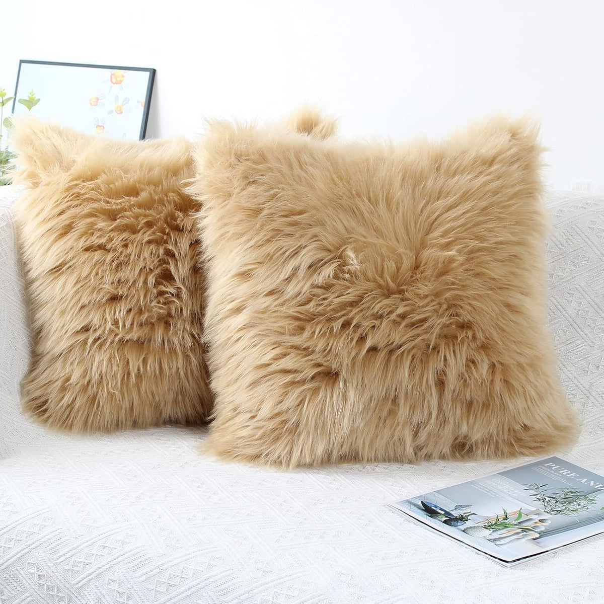 Bela Kussenhoezen Set - Beige Imitatiebont 45x45 cm, Stijlvol voor op de Bank 1