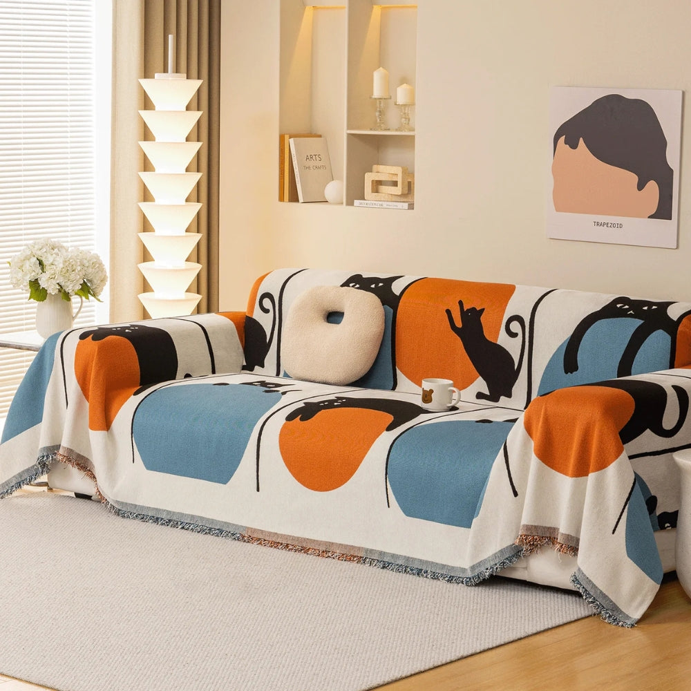 Bello Bankhoes - Geweven Chenille, Kattenprint Multifunctioneel 0