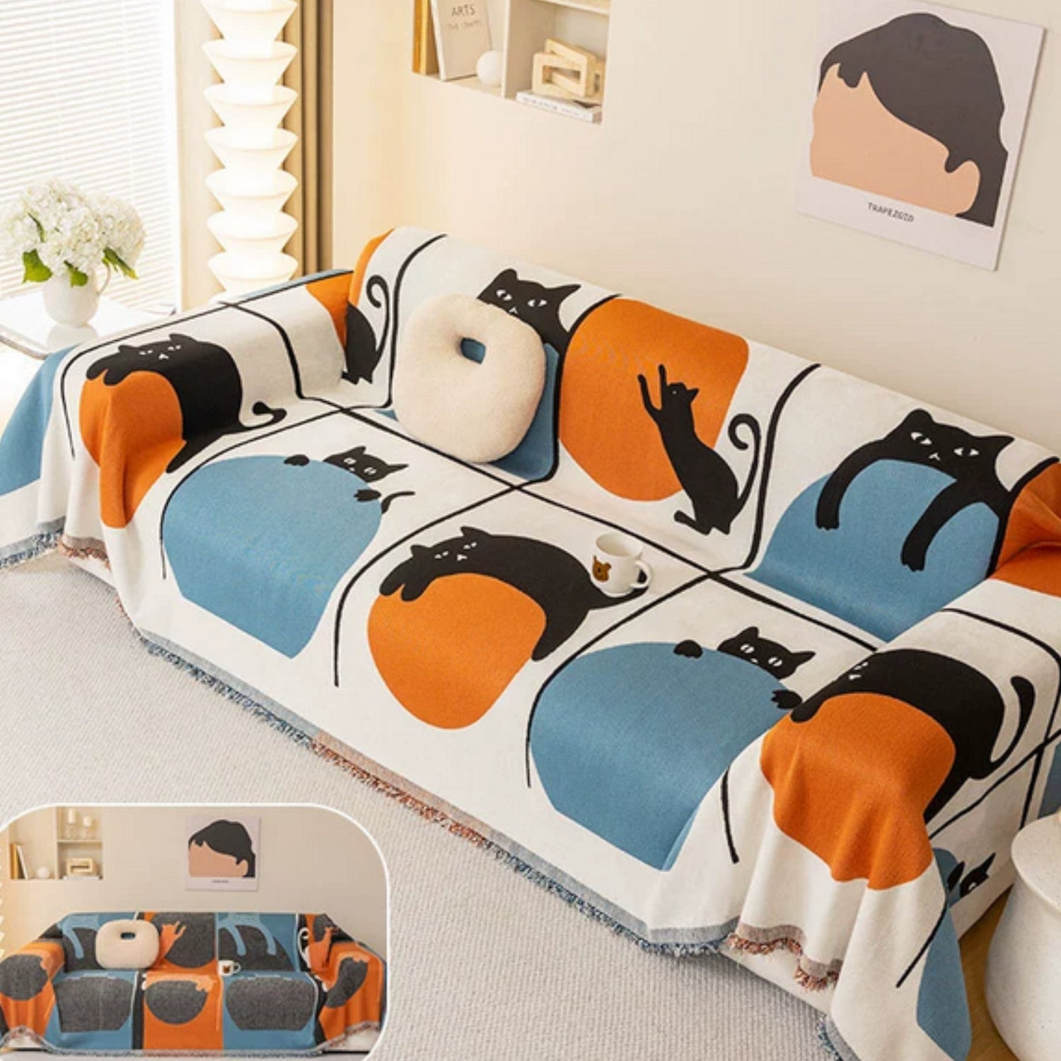 Bello Bankhoes - Geweven Chenille, Kattenprint Multifunctioneel 1