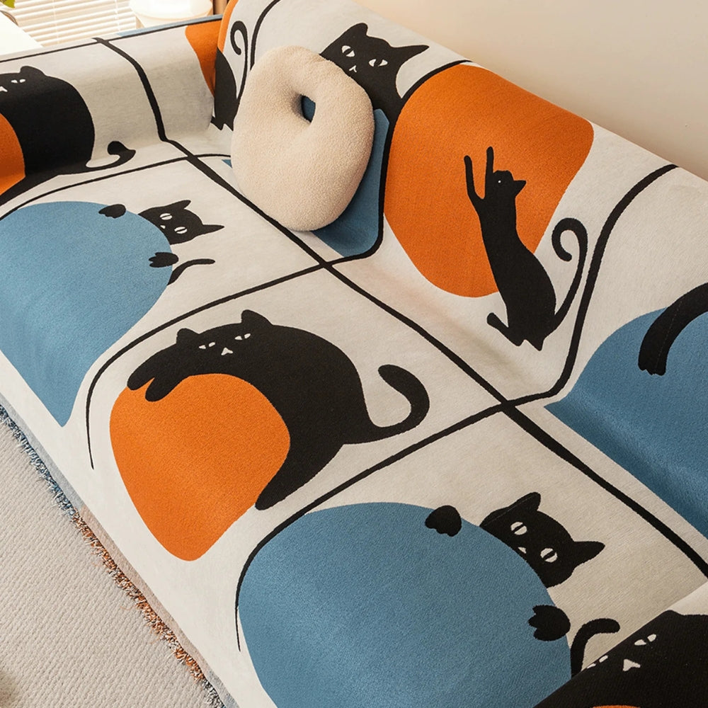 Bello Bankhoes - Geweven Chenille, Kattenprint Multifunctioneel 2