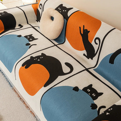 Bello Bankhoes - Geweven Chenille, Kattenprint Multifunctioneel 2