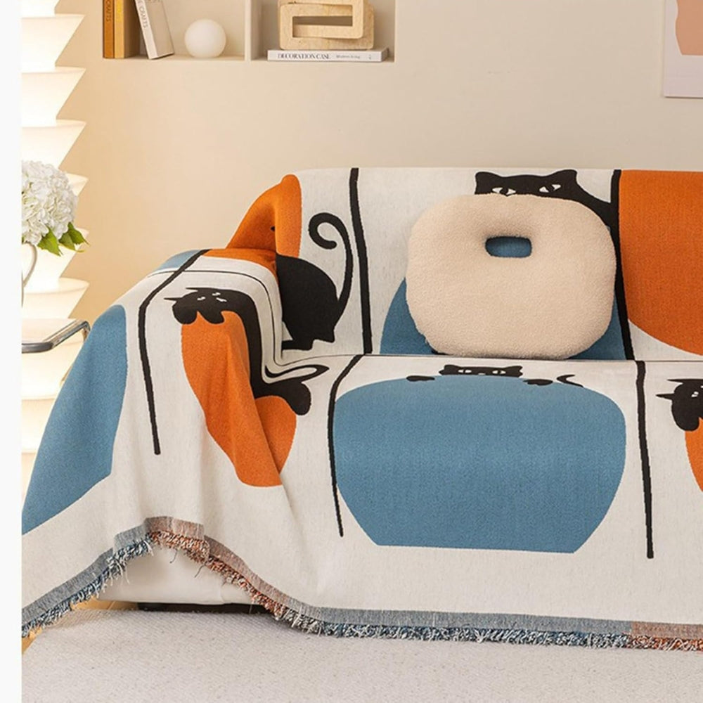 Bello Bankhoes - Geweven Chenille, Kattenprint Multifunctioneel 3