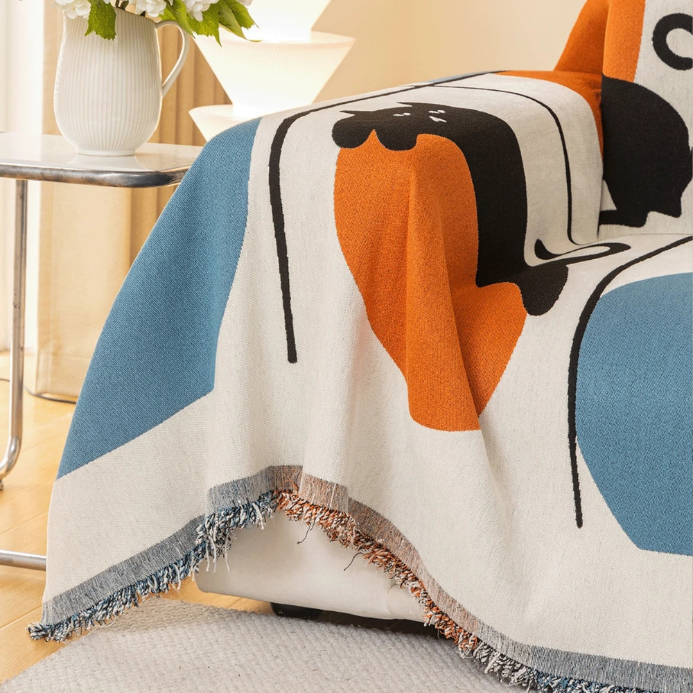Bello Bankhoes - Geweven Chenille, Kattenprint Multifunctioneel 5