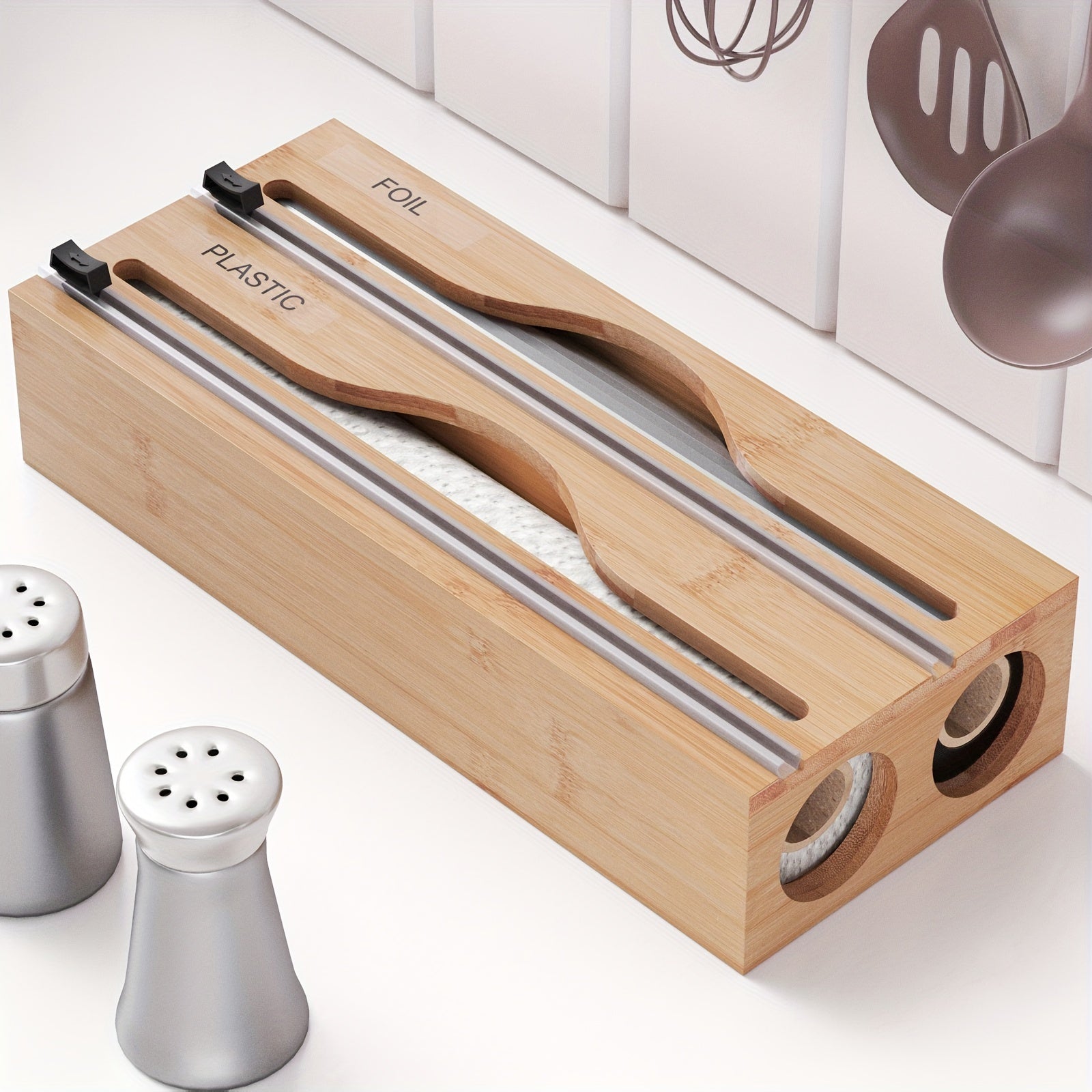 Bento Folie Dispenser - Bamboe 2-in-1 met Snijder 1