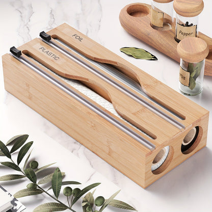 Bento Folie Dispenser - Bamboe 2-in-1 met Snijder 2